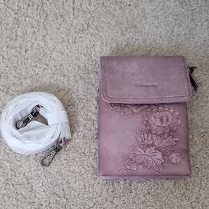 Lavender Floral Embossed Crossbody Bag